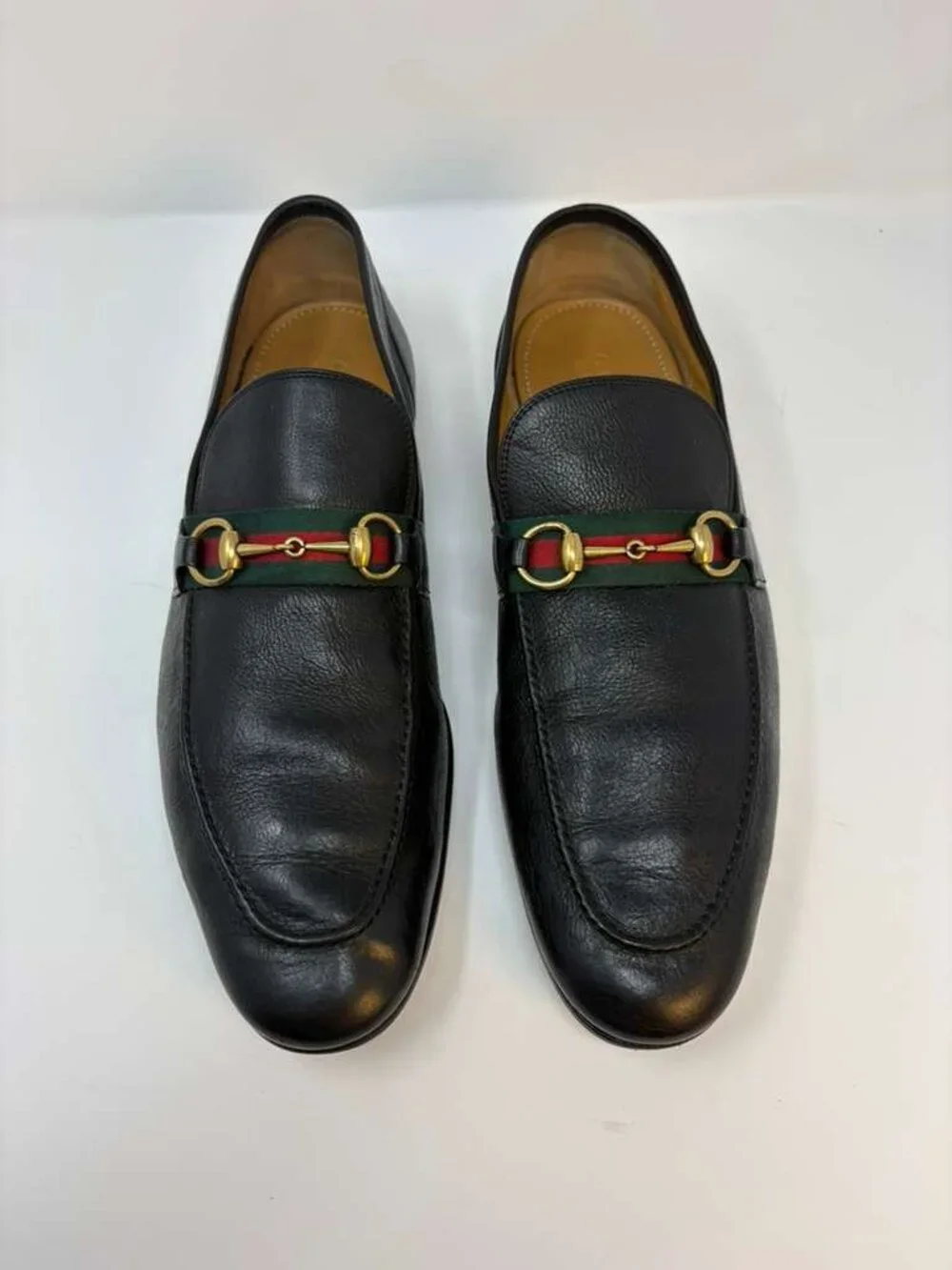 Gucci 322500 Horsebit Web Loafers Black Leather Mens Size 13 Italy
